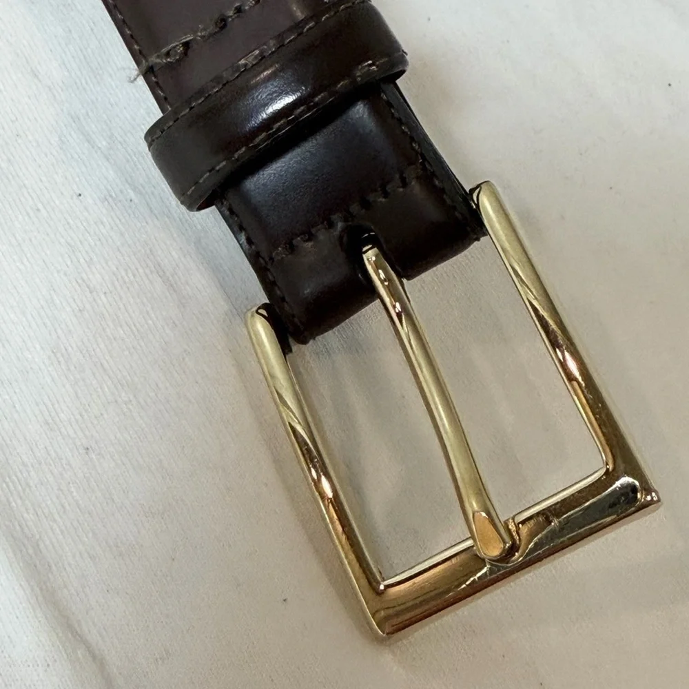 Brooks Brothers 42 Hand Made in Italy Dark Brown Leather Belt with Gold Buckle
